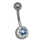 Crystallines navel body jewelry piercing, color contrasting flower motif