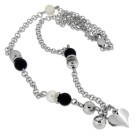 Stainless steel necklace with black onyx beads, polished steel beads, beads and heart pendant