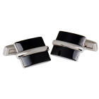 Stainless steel cufflinks, black and silver, 21x15mm, black and steel