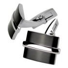 Cufflinks in stainless steel, black and silver, with small imperfections