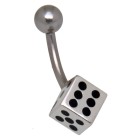 Belly button piercing in surgical steel with a sterling silver cube motif