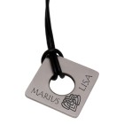 Necklace pendant square made of stainless steel, matted, with individual engraving, cut-out in the middle