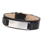 The classic of the Identity bracelets: Narrow leather bracelet with stainless steel engraving plate, unisex