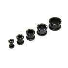 316L black surgical steel plugs in 5 sizes, with laser motif stars