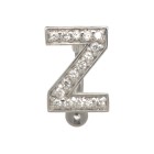 Belly button body jewelry piercing in ABC design with zirconia letter Z, 1.6x6mm / 1.6x8mm / 1.6x10mm / 1.6x12mm / 1.6x14mm