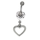 Belly button piercing with a retro heart design made of 925 silver 1.6x6mm / 1.6x8mm / 1.6x10mm / 1.6x12mm / 1.6x14mm