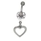 Belly button piercing with a retro heart design made of 925 silver 1.6x6mm / 1.6x8mm / 1.6x10mm / 1.6x12mm / 1.6x14mm