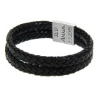 Two-row leather bracelet with black engraving and stainless steel magnetic clasp