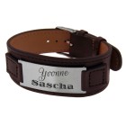 Leather bracelet brown with a steel plate and individual engraving