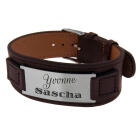 Leather bracelet brown with a steel plate and individual engraving
