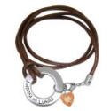 Real leather bracelet antique gold with crystal heart and disc with individual engraving 17cm / 18cm / 19cm / 20cm / 21cm / 22c
