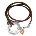 Real leather bracelet antique gold with crystal heart and disc with individual engraving 17cm / 18cm / 19cm / 20cm / 21cm / 22c