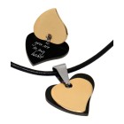 Double heart pendant made of PVD-coated stainless steel with your desired engraving, black and gold