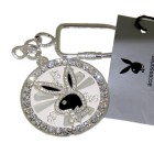 PLAYBOY silver-plated key ring with rotatable black rabbit head and crystals