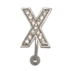 Belly button body jewelry piercing in ABC design with set zirconia X, 1.6x6mm / 1.6x8mm / 1.6x10mm / 1.6x12mm / 1.6x14mm