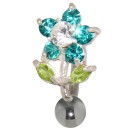 Bauchnabel Piercing Blume Silber Chirurgenstahl Kristalle