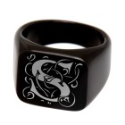 Signet ring made of stainless steel black PVD coated and rectangular with a letter as a monogram