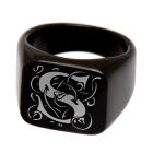 Signet ring made of stainless steel black PVD coated and rectangular with a letter as a monogram