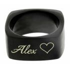Square stainless steel ring, black PVD coated, 9mm wide with your individual engraving