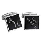 Cufflinks FAVORIT made of stainless steel with black PVD-coated insert and engraving