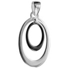 Necklace pendant oval made of 925 silver with partial gray PVD coating