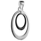 Necklace pendant oval made of 925 silver with partial gray PVD coating