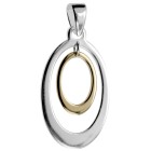 Necklace pendant oval made of 925 silver with partial golden PVD coating