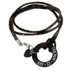 Real leather bracelet black glittering with carabiner clasp and individual engraving