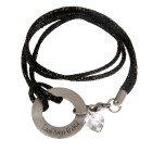 Real leather bracelet black glittering with carabiner clasp and individual engraving 17cm / 18cm / 19cm / 20cm / 21cm / 22cm / 