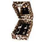Schmuckbox für 4 Piercings mit Kunstfell bezogen Leoparden Look Spiegel innen