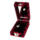 Schmuckbox für 4 Piercings mit Kunstfell bezogen rot-schwarz