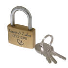 Mini love lock 20mm wide made of brass with your desired engraving