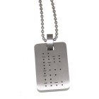 Pendant identification tag made of matted stainless steel with Morse code ILD