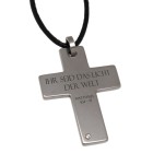 Titanium cross pendant with zirconia and individual engraving