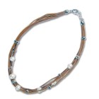 Leather necklace brown with freshwater pearls
