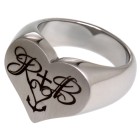 Signet ring made of stainless steel with a heart-shaped engraving surface and individual engraving