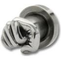 Plug made of 316L surgical steel, with 925 sterling silver fist motif, 4mm diameter