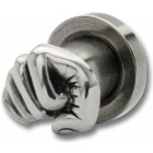 Plug made of 316L surgical steel, with 925 sterling silver fist motif, 4mm diameter