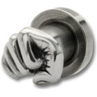 Plug made of 316L surgical steel, with 925 sterling silver fist motif, 4mm diameter