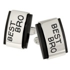 Stainless steel cufflinks with black PVD trimmed on the sides with engraving