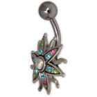 Belly button piercing with Swarovski cabouchon stones, Alien Star