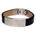 Black leather strap with matted steel plating