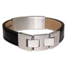 Black leather strap with matted steel plating