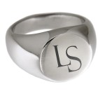 Signet ring made of polished stainless steel with a round engraving surface and individual engraving