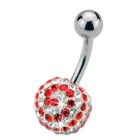 Navel body jewelry piercing striped with many small crystal stones, spiral in contrasting colour