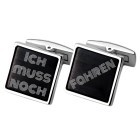 Cufflinks FAVORIT made of stainless steel with black PVD-coated insert and engraving