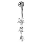 Belly button piercing with set STARS DOWN zirconia made of 925 sterling silver