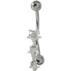 Belly button piercing with set STARS DOWN zirconia made of 925 sterling silver