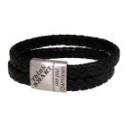 Two-row leather bracelet with black engraving and stainless steel magnetic clasp