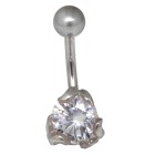 Belly button piercing with clear crystal set in 3 places